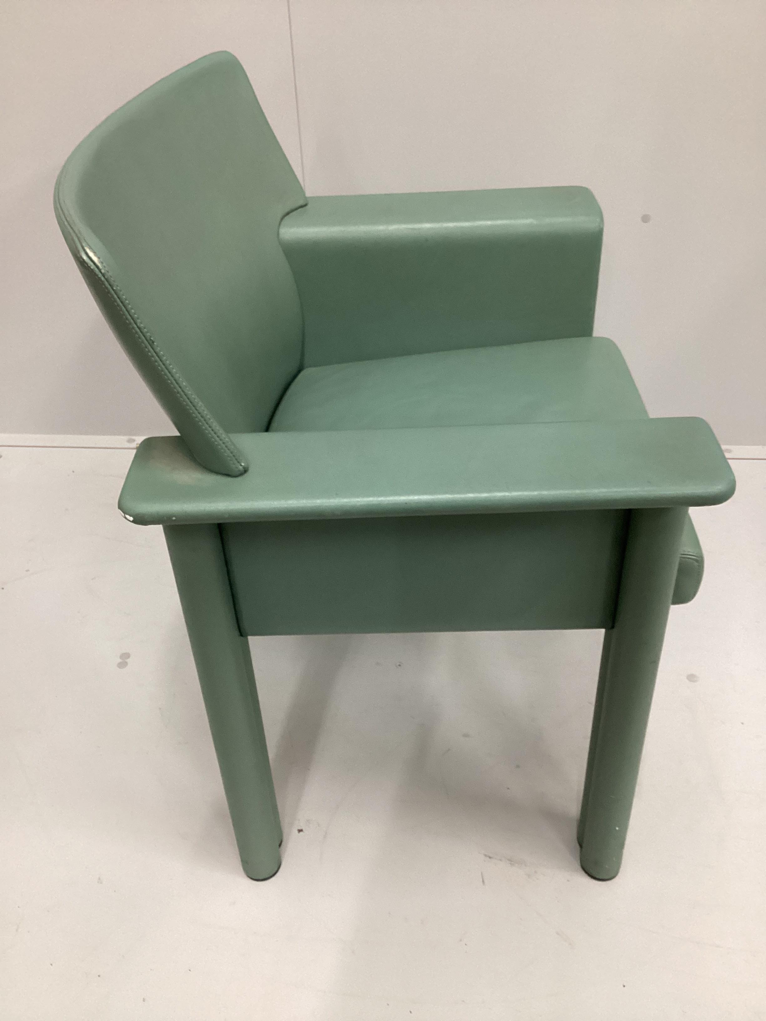 Afra and Tobia Scarpa, an Italian green leather chair by Meritalia, width 71cm, depth 48cm, height 81cm.
